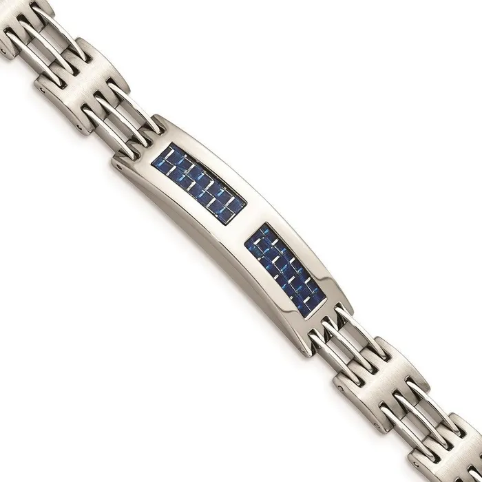 Chisel Bracelets Stainless Steel Brushed and Polished wBlue Carbon Fiber Inlay Bracelet Chisel Bracelets Stainless Steel Brushed and Polished wBlue Carbon Fiber Inlay Bracelet