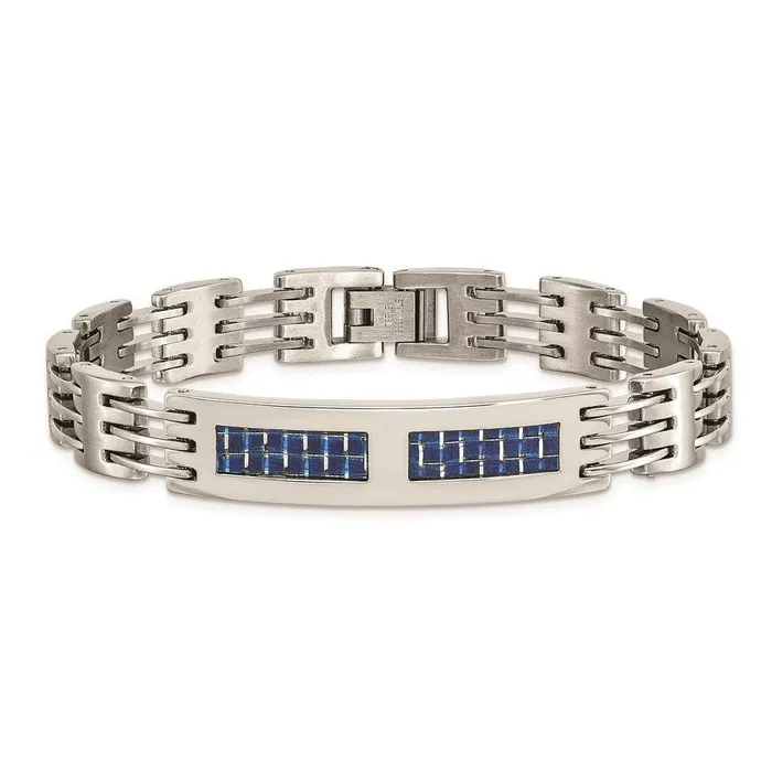 Chisel Bracelets Stainless Steel Brushed and Polished wBlue Carbon Fiber Inlay Bracelet Chisel Bracelets Stainless Steel Brushed and Polished wBlue Carbon Fiber Inlay Bracelet