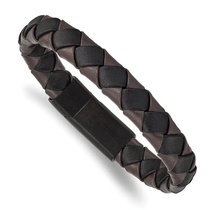 Chisel Bracelets Stainless Steel Brushed Black IP BlackBrown Leather 825in Bracelet Chisel Bracelets Stainless Steel Brushed Black IP BlackBrown Leather 825in Bracelet
