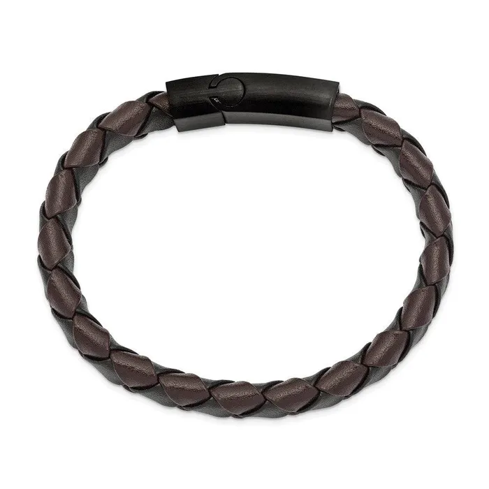 Chisel Bracelets Stainless Steel Brushed Black IP BlackBrown Leather 825in Bracelet Chisel Bracelets Stainless Steel Brushed Black IP BlackBrown Leather 825in Bracelet