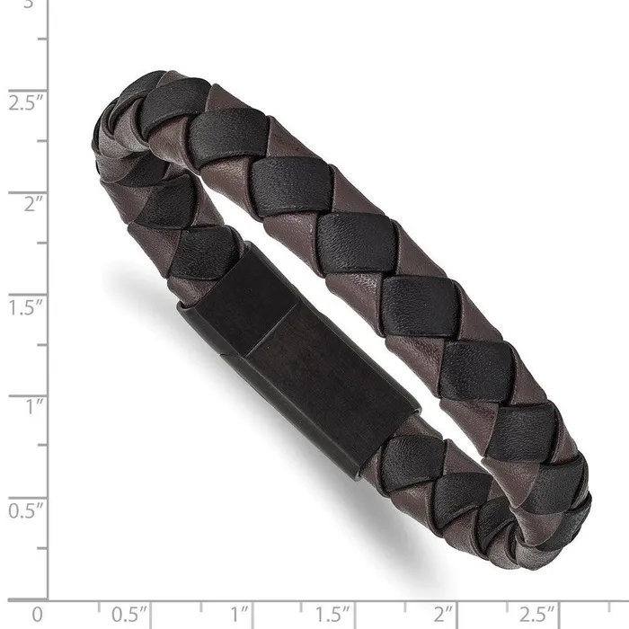 Chisel Bracelets Stainless Steel Brushed Black IP BlackBrown Leather 825in Bracelet Chisel Bracelets Stainless Steel Brushed Black IP BlackBrown Leather 825in Bracelet