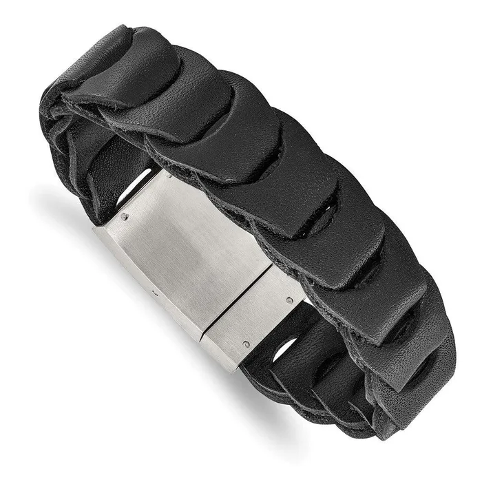 Chisel Bracelets Stainless Steel Brushed Black Leather Bracelet