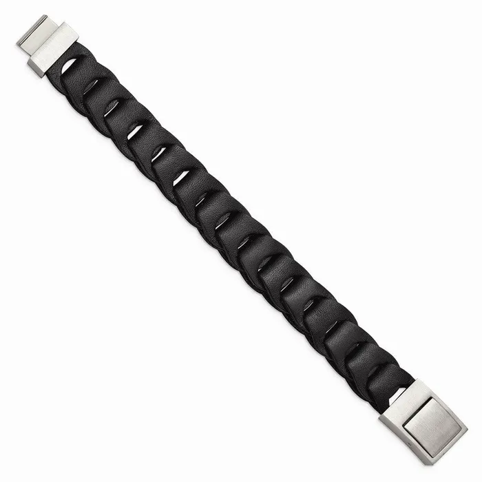 Chisel Bracelets Stainless Steel Brushed Black Leather Bracelet Chisel Bracelets Stainless Steel Brushed Black Leather Bracelet