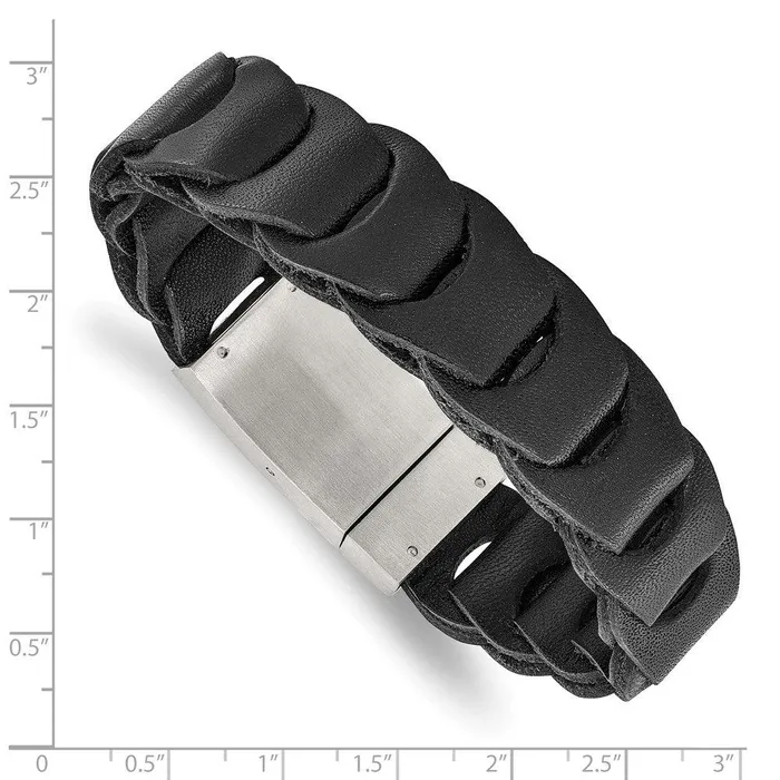 Chisel Bracelets Stainless Steel Brushed Black Leather Bracelet Chisel Bracelets Stainless Steel Brushed Black Leather Bracelet