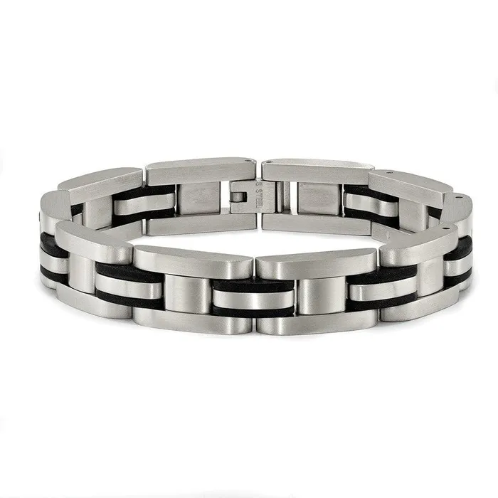Chisel Bracelets Stainless Steel Brushed w Black Polyurethane 825 inch Bracelet Chisel Bracelets Stainless Steel Brushed w Black Polyurethane 825 inch Bracelet