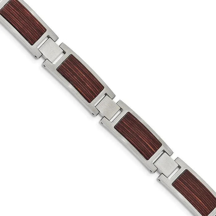 Chisel Bracelets Stainless Steel Brushed with Wood Inlay 875in Link Bracelet Chisel Bracelets Stainless Steel Brushed with Wood Inlay 875in Link Bracelet