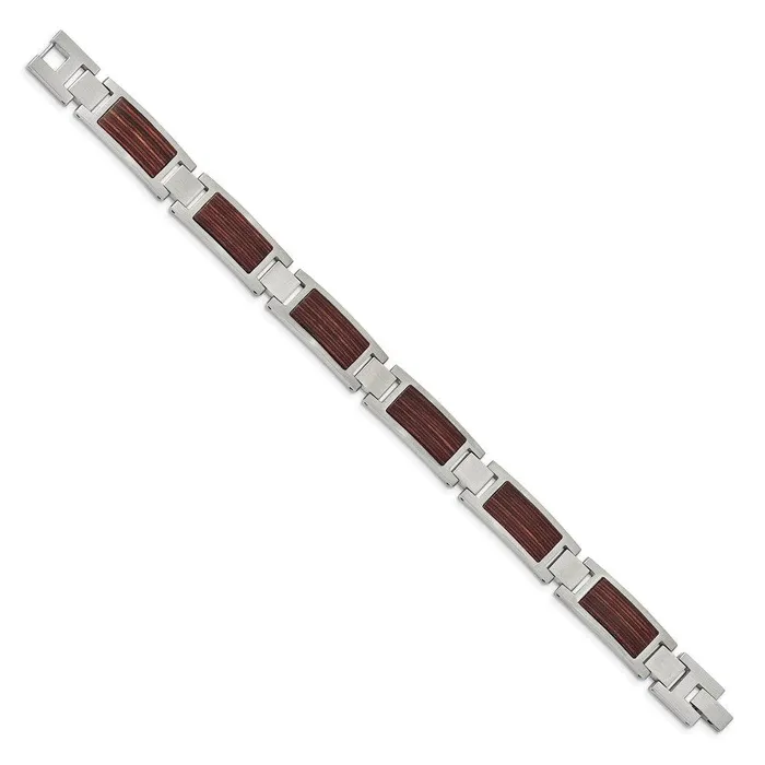 Chisel Bracelets Stainless Steel Brushed with Wood Inlay 875in Link Bracelet Chisel Bracelets Stainless Steel Brushed with Wood Inlay 875in Link Bracelet