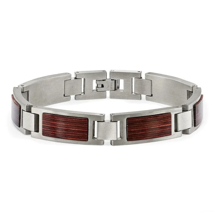 Chisel Bracelets Stainless Steel Brushed with Wood Inlay 875in Link Bracelet Chisel Bracelets Stainless Steel Brushed with Wood Inlay 875in Link Bracelet