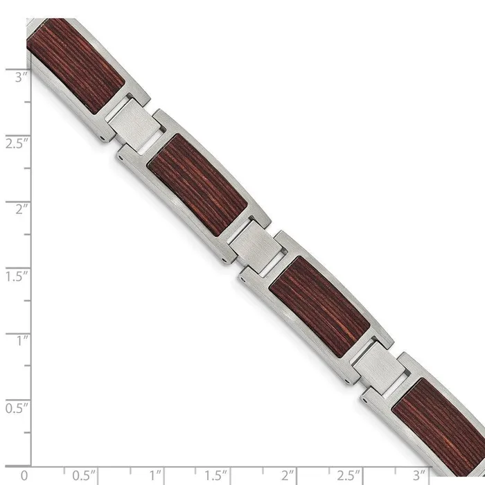 Chisel Bracelets Stainless Steel Brushed with Wood Inlay 875in Link Bracelet Chisel Bracelets Stainless Steel Brushed with Wood Inlay 875in Link Bracelet