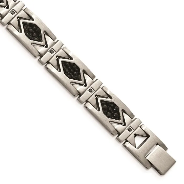 Chisel Bracelets Stainless Steel Leather Black CZ Brushed Bracelet