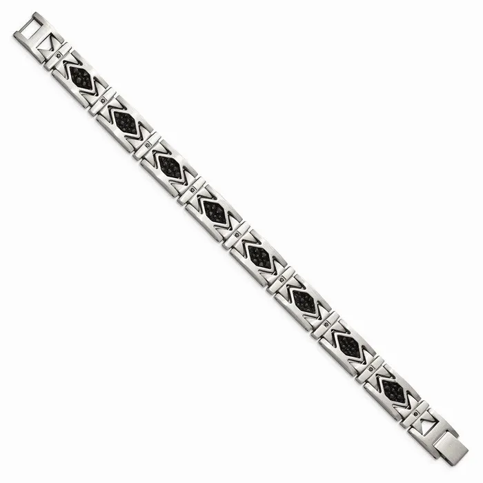 Chisel Bracelets Stainless Steel Leather Black CZ Brushed Bracelet Chisel Bracelets Stainless Steel Leather Black CZ Brushed Bracelet