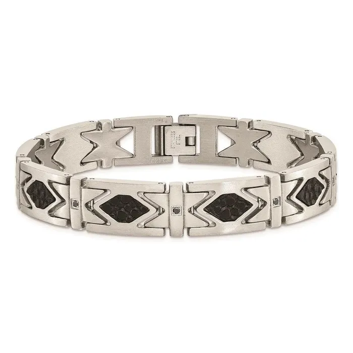 Chisel Bracelets Stainless Steel Leather Black CZ Brushed Bracelet Chisel Bracelets Stainless Steel Leather Black CZ Brushed Bracelet