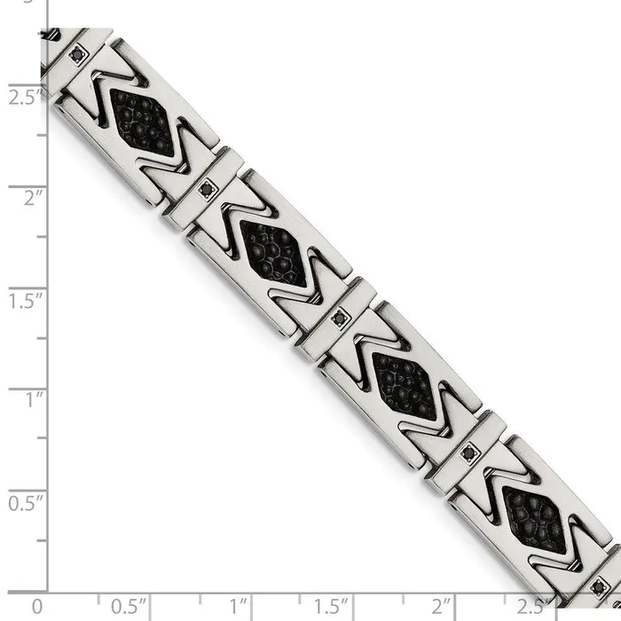 Chisel Bracelets Stainless Steel Leather Black CZ Brushed Bracelet Chisel Bracelets Stainless Steel Leather Black CZ Brushed Bracelet