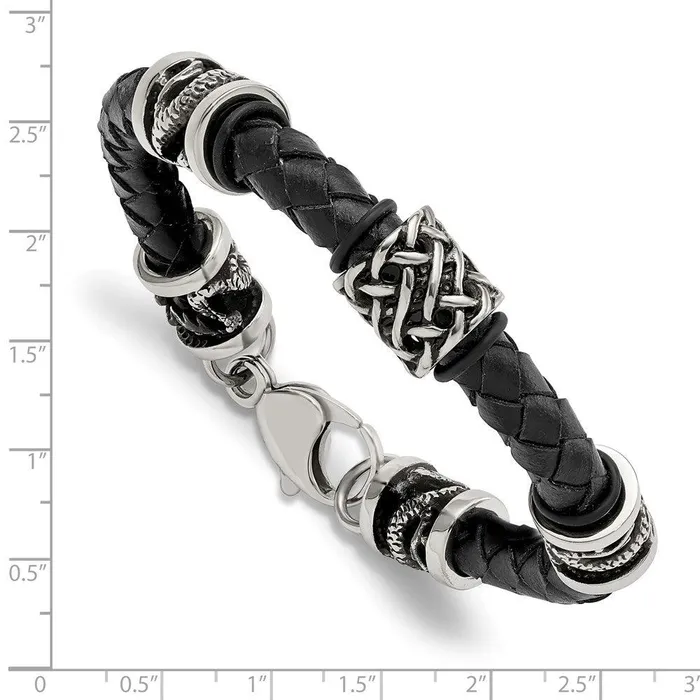 Chisel Bracelets Stainless Steel Polished Antiqued Dragon Black Braided Leather Bracelet Chisel Bracelets Stainless Steel Polished Antiqued Dragon Black Braided Leather Bracelet