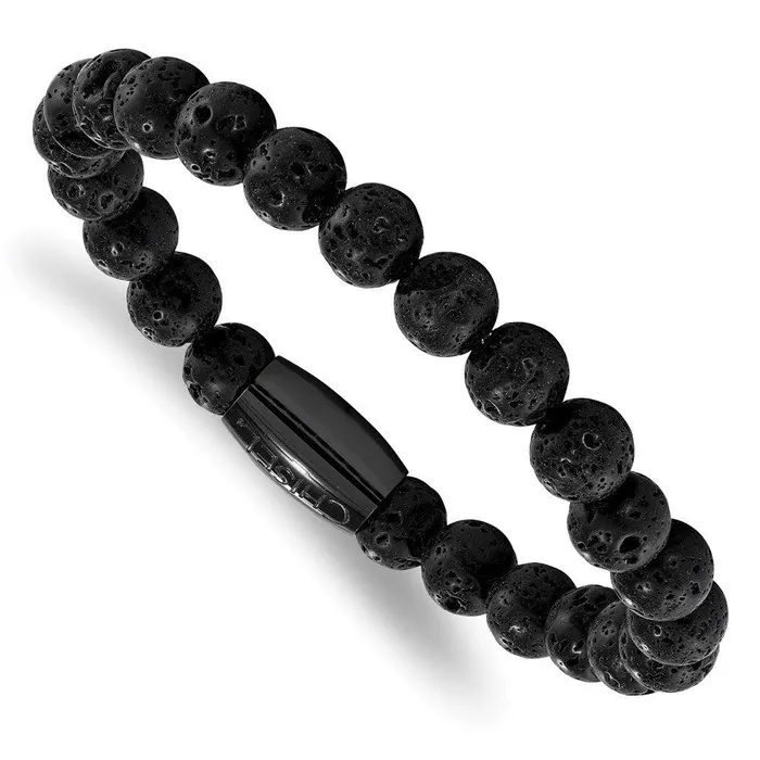 Chisel Bracelets Stainless Steel Polished Black IPplated Lava Rock Beaded Stretch Bracelet Chisel Bracelets Stainless Steel Polished Black IPplated Lava Rock Beaded Stretch Bracelet
