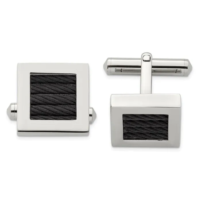 Chisel Bracelets Stainless Steel Polished Black IPplated Wire Cufflinks
