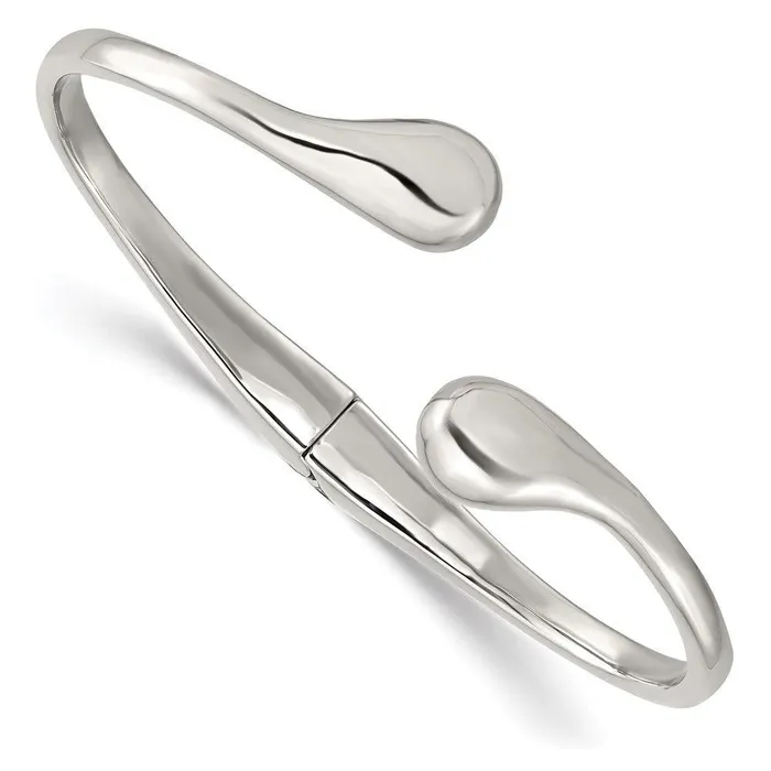 Chisel Bracelets Stainless Steel Polished Hinged Cuff Bangle