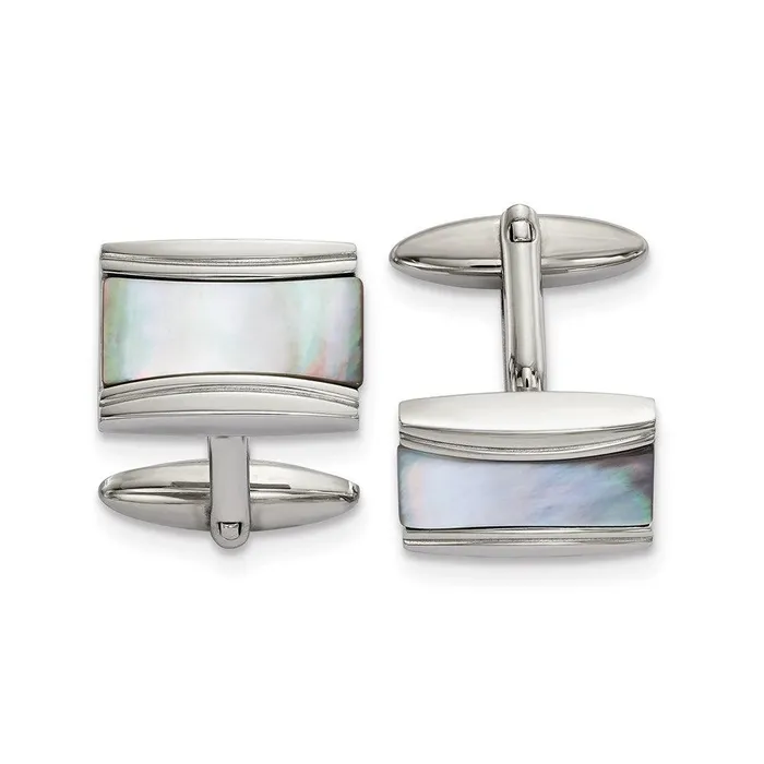Chisel Bracelets Stainless Steel Polished Rectangle Mother of Pearl Cufflinks Chisel Bracelets Stainless Steel Polished Rectangle Mother of Pearl Cufflinks