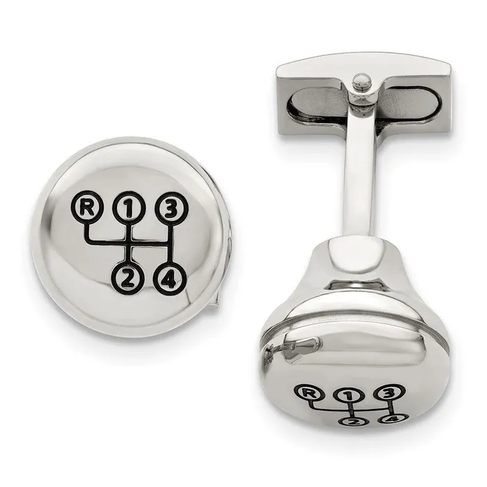 Chisel Bracelets Stainless Steel Polished Stick Shift Design Enameled Cufflinks