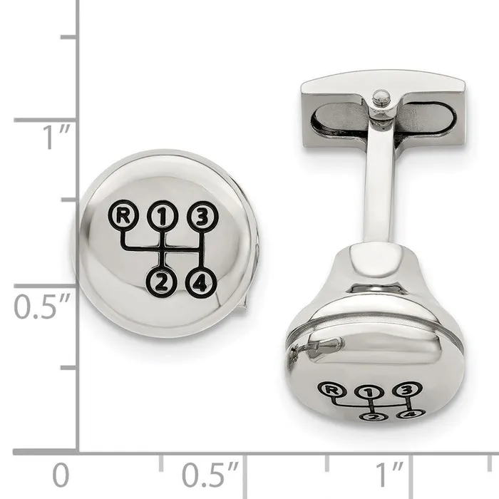 Chisel Bracelets Stainless Steel Polished Stick Shift Design Enameled Cufflinks