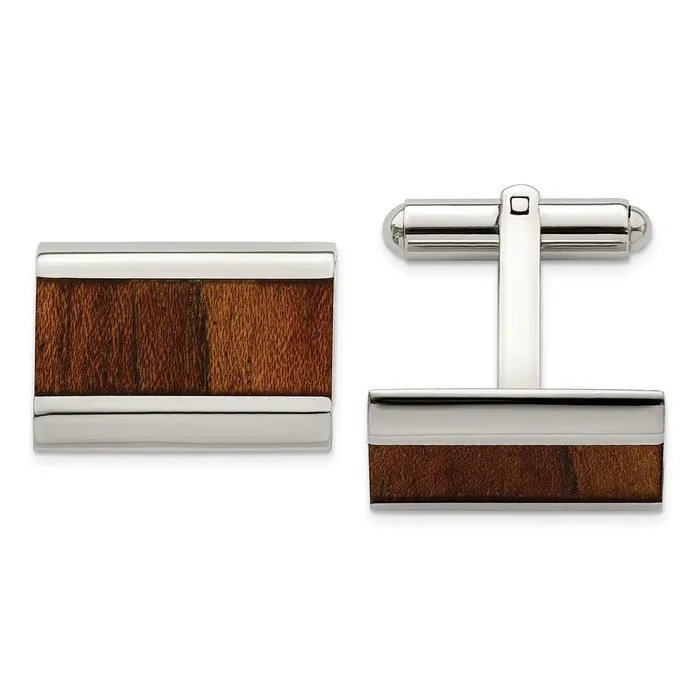 Chisel Bracelets Stainless Steel Polished Wood Inlay Enameled Cufflinks