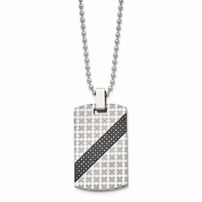 Chisel Necklaces Stainless Steel Polished 12ct tw Diamond Dog Tag Necklace Chisel Necklaces Stainless Steel Polished 12ct tw Diamond Dog Tag Necklace