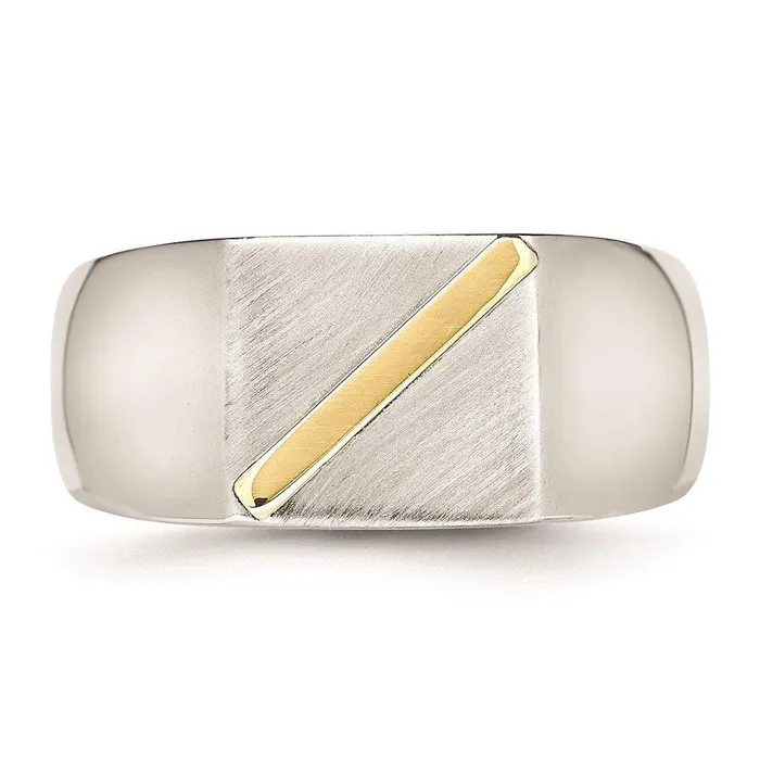 Chisel Rings Stainless Steel Brushed and Polished with 14K Gold Stripe Signet Ring Chisel Rings Stainless Steel Brushed and Polished with 14K Gold Stripe Signet Ring