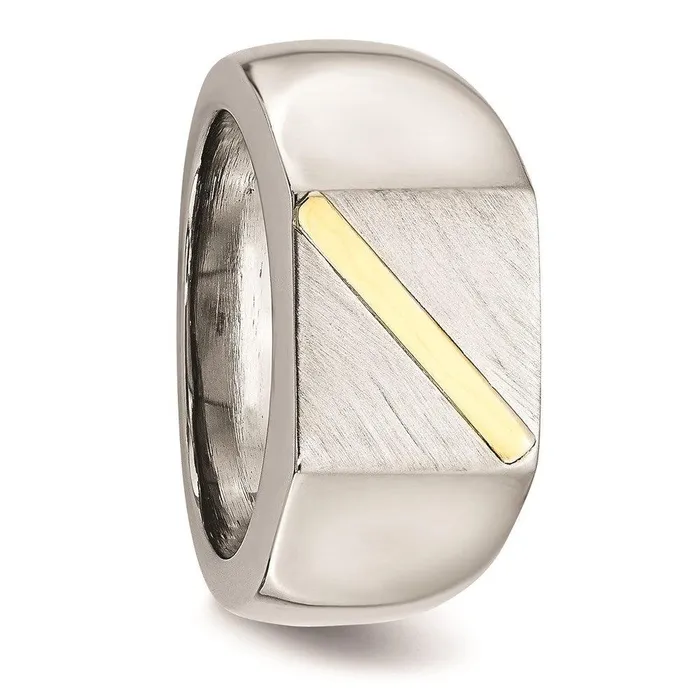Chisel Rings Stainless Steel Brushed and Polished with 14K Gold Stripe Signet Ring Chisel Rings Stainless Steel Brushed and Polished with 14K Gold Stripe Signet Ring