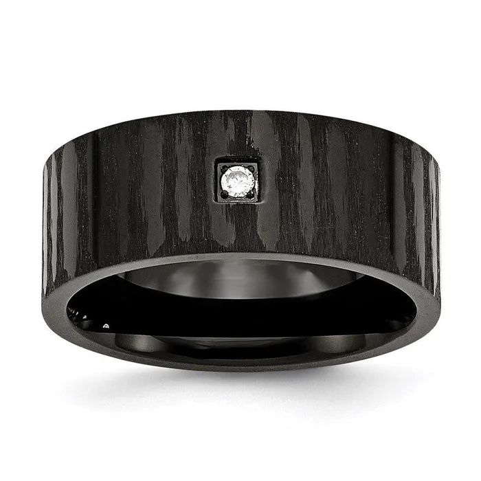 Chisel Rings Stainless Steel BrushedPolished Black IPplated wCZ Ring