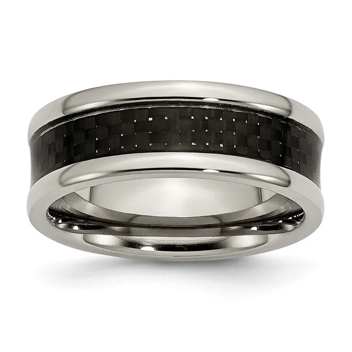 Chisel Rings Titanium Polished Black Carbon Fiber Inlay 8mm Band TB271