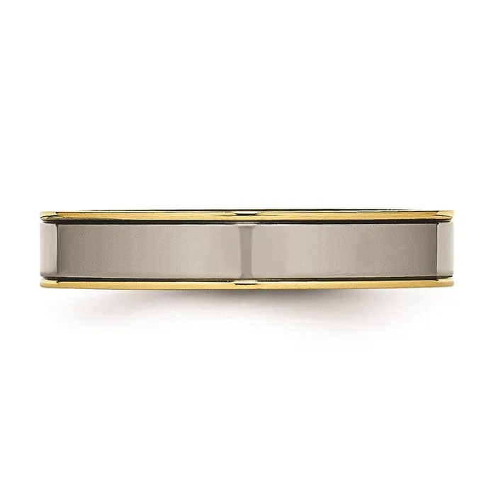 Chisel Rings Titanium Polished Yellow IP Grooved Comfort Back Ring TB471