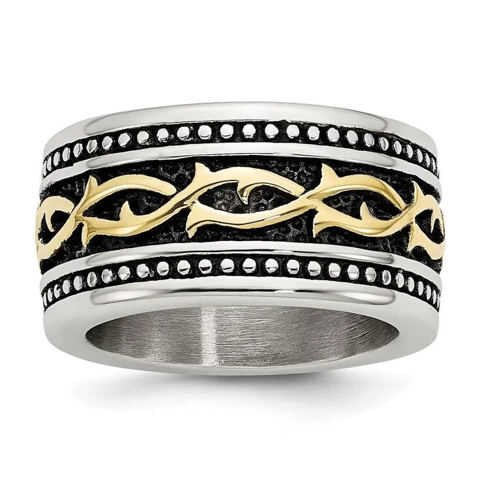 Chisel Stainless Steel Antiqued and Yellow IPplated 1325mm Ring Rings