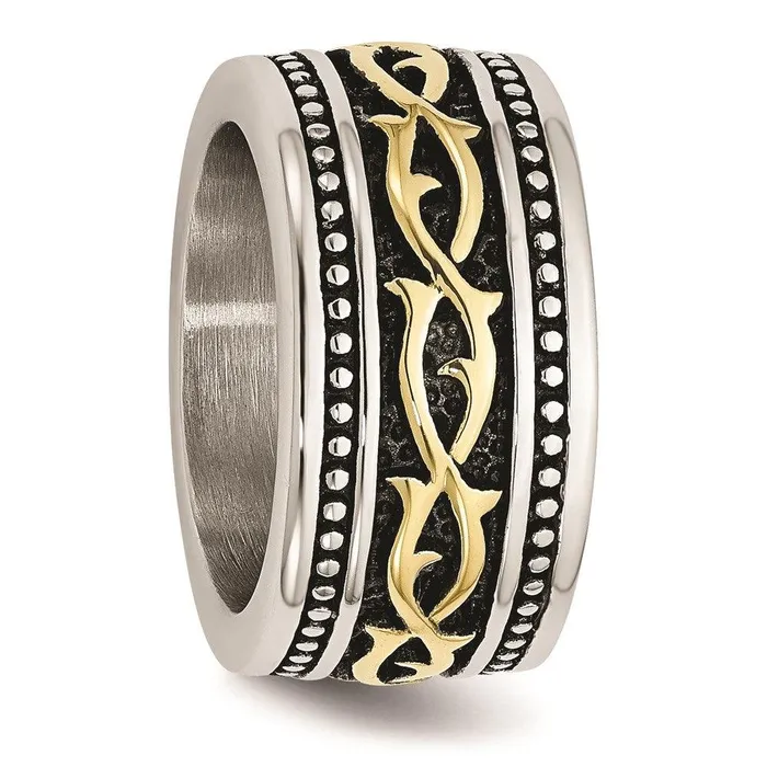Chisel Stainless Steel Antiqued and Yellow IPplated 1325mm Ring Rings Chisel Stainless Steel Antiqued and Yellow IPplated 1325mm Ring Rings