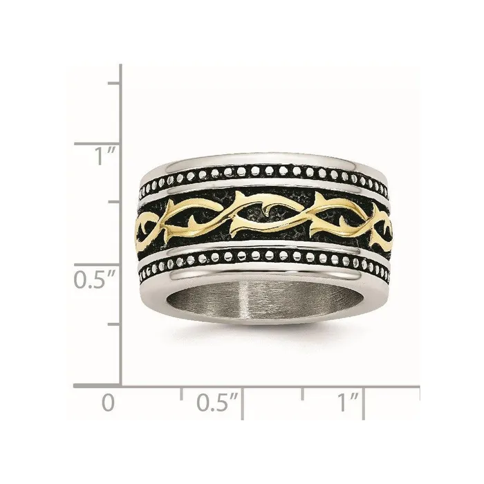 Chisel Stainless Steel Antiqued and Yellow IPplated 1325mm Ring Rings Chisel Stainless Steel Antiqued and Yellow IPplated 1325mm Ring Rings
