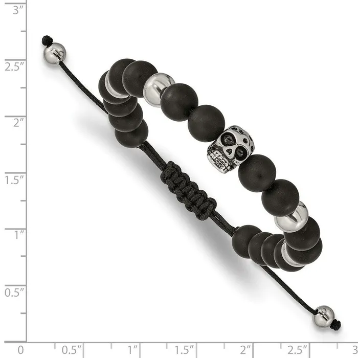 Chisel Stainless Steel Polished Black Onyx Beaded Skull Adj Bracelet Bracelets Chisel Stainless Steel Polished Black Onyx Beaded Skull Adj Bracelet Bracelets
