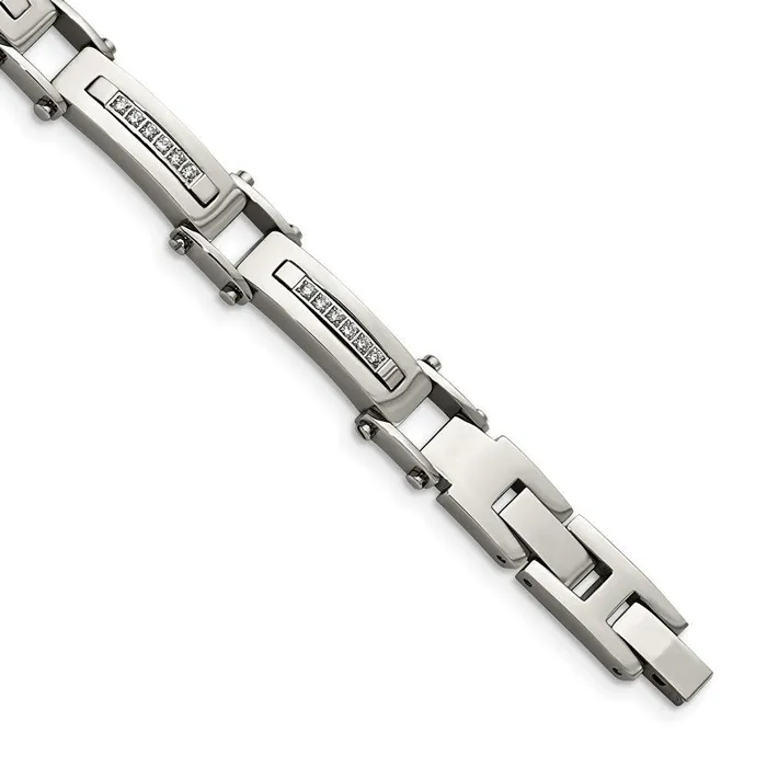 Chisel Stainless Steel Polished CZ w50in ext Link Bracelet Bracelets