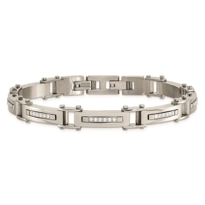Chisel Stainless Steel Polished CZ w50in ext Link Bracelet Bracelets Chisel Stainless Steel Polished CZ w50in ext Link Bracelet Bracelets