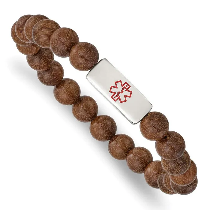 Chisel Stainless Steel Polished with Enamel Medical ID Zingana Wood Bracelet Bracelets