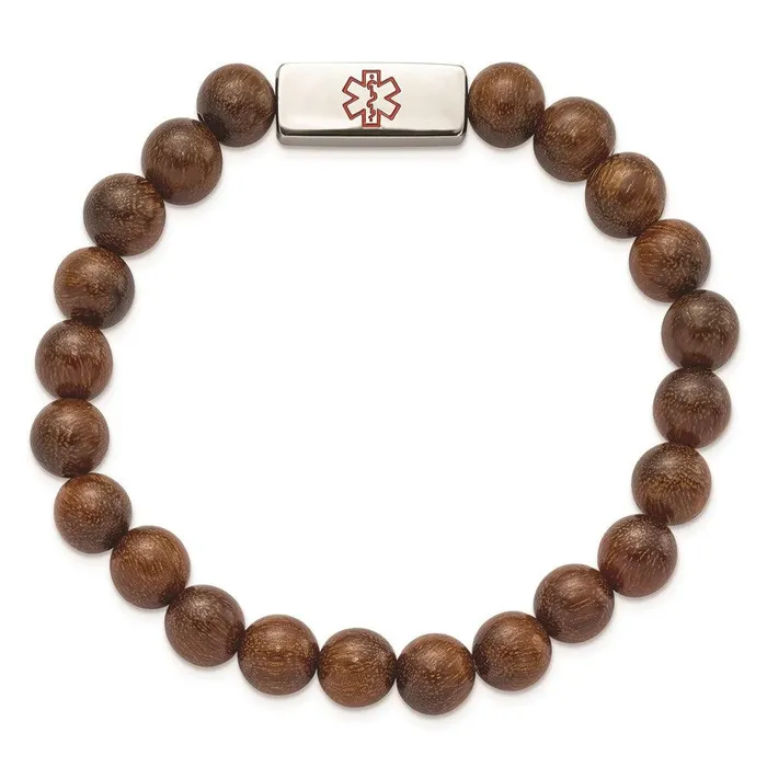 Chisel Stainless Steel Polished with Enamel Medical ID Zingana Wood Bracelet Bracelets Chisel Stainless Steel Polished with Enamel Medical ID Zingana Wood Bracelet Bracelets
