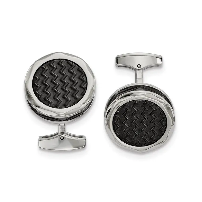 Chisel Stainless Steel Polished Zig Zag Black IPplated Round Cufflinks Bracelets Chisel Stainless Steel Polished Zig Zag Black IPplated Round Cufflinks Bracelets