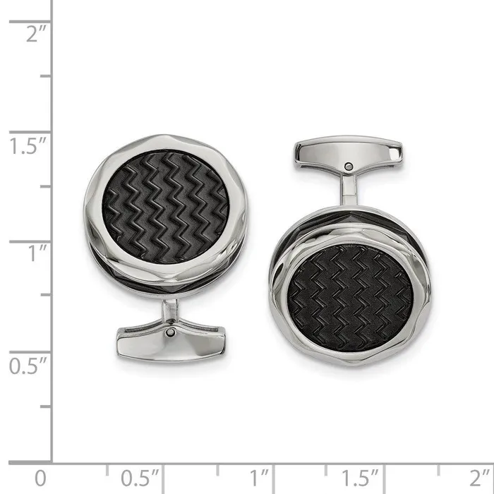 Chisel Stainless Steel Polished Zig Zag Black IPplated Round Cufflinks Bracelets Chisel Stainless Steel Polished Zig Zag Black IPplated Round Cufflinks Bracelets