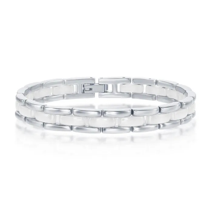 Classic Bracelets Stainless Steel White Ceramic Link Bracelet 8