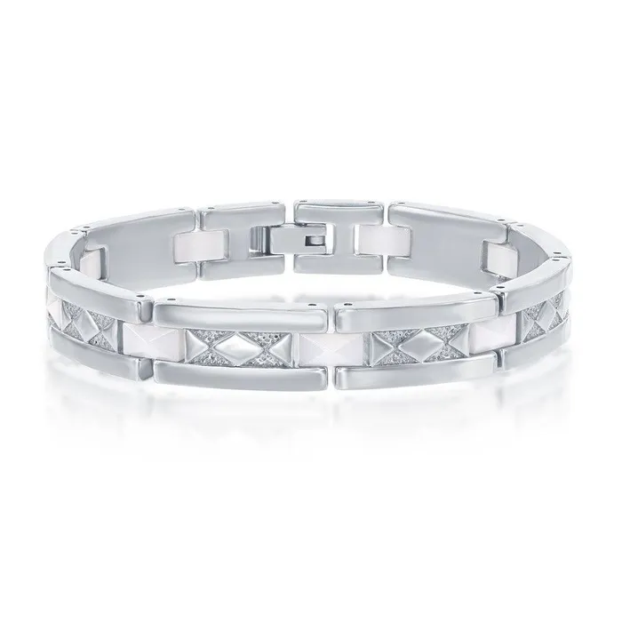 Classic Bracelets Stainless Steel White Ceramic with Diamond Shaped Bracelet 85 Classic Bracelets Stainless Steel White Ceramic with Diamond Shaped Bracelet 85