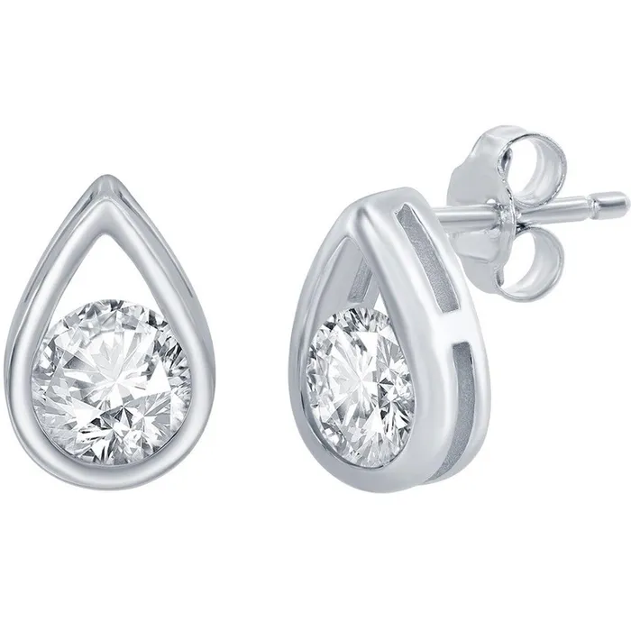 Classic Earrings Classic Womens Earrings Silver Pearshaped with Round White Topaz Stud D8162 Classic Earrings Classic Womens Earrings Silver Pearshaped with Round White Topaz Stud D8162