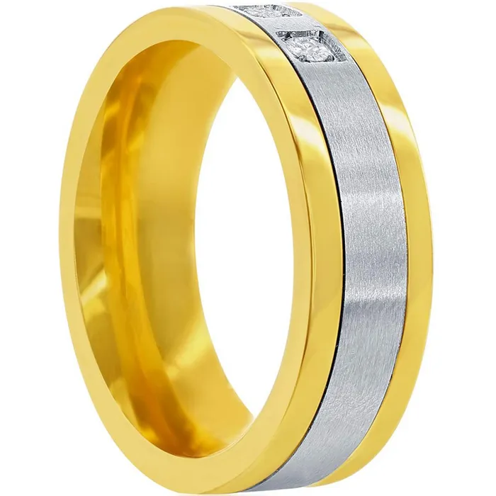 Classic Rings Mens Ring Gold and Silver Stainless Steel CZ Band Size 9 SW21059