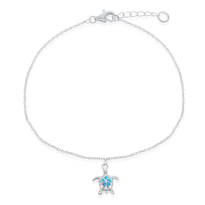 Classic Rings Sterling Silver Blue Inlay Opal Turtle Anklet