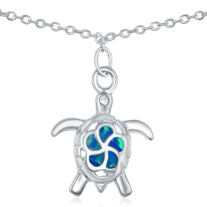 Classic Rings Sterling Silver Blue Inlay Opal Turtle Anklet