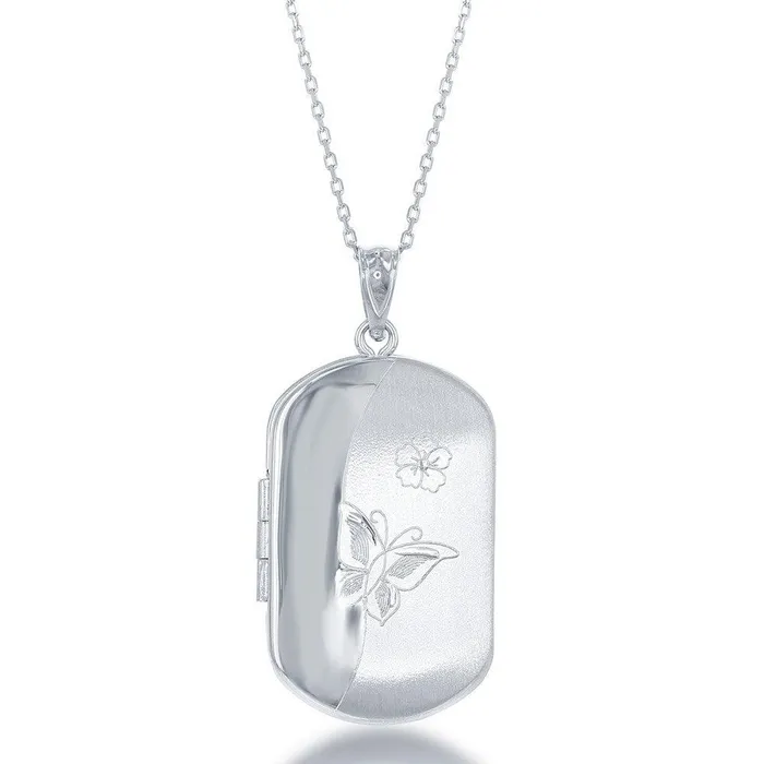 Classic Rings Sterling Silver Butterfly Rectangular Locket