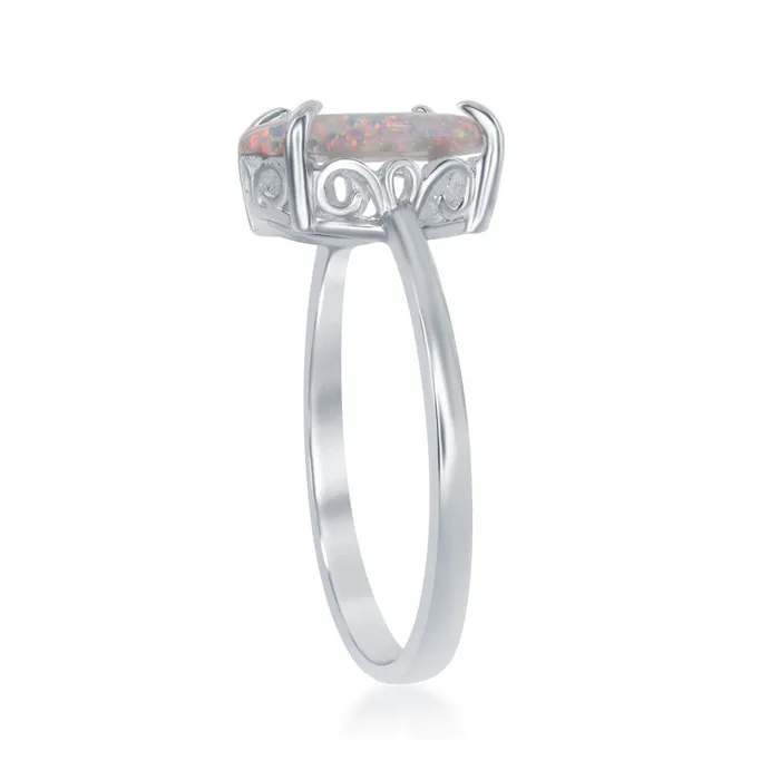 Classic Rings Sterling Silver FourProng White Inlay Opal Oval Ring W1850