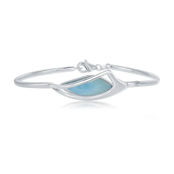 Classic Rings Sterling Silver Marquise Shaped Larimar Bangle
